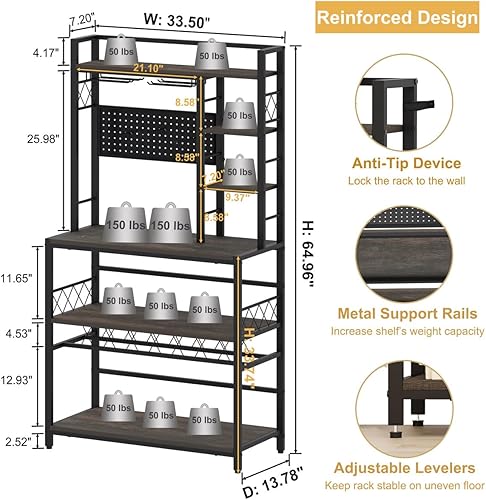 Miniatura 3 de Armario rústico para barra de café, mesa independiente con soporte para vidrio y vino, gabinete de licor de piso con estante de almacenamiento para