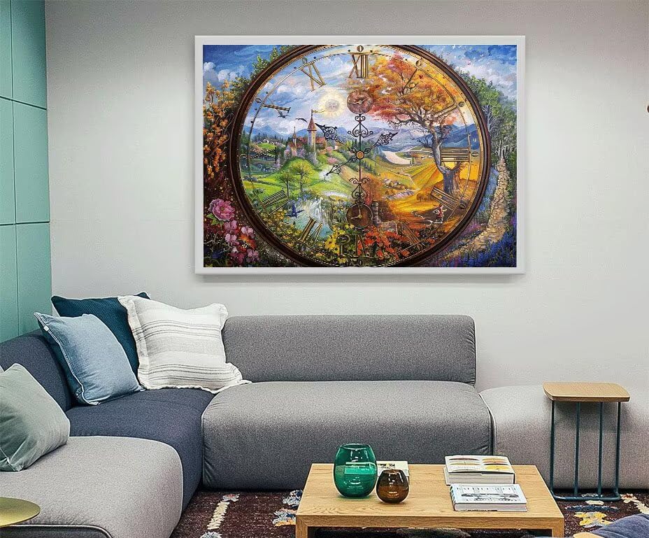 Kit point de croix diamant paysage 100x130 cm et horloge en cristal, cadeau DIY idéal - 3
