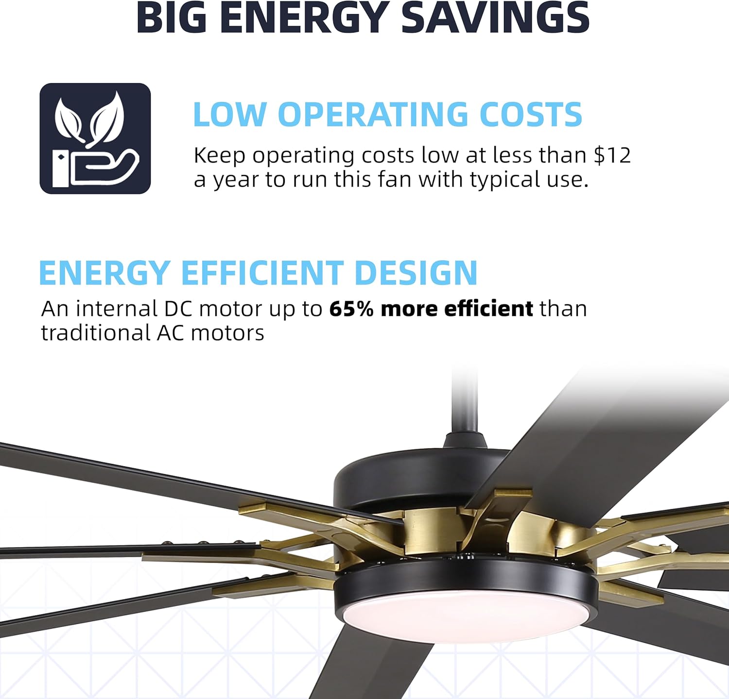 72'' Black and Brass 8-Blade Modern Ceiling Fan with LED Light