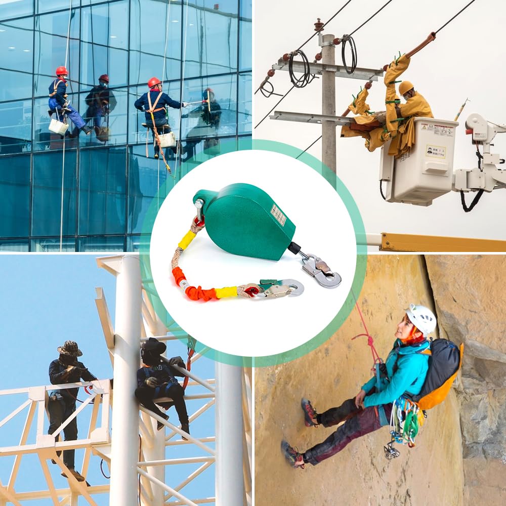 10m Dispositivo Anticaídas Retráctil, Línea de Vida Retráctil de Seguridad, Limitador de Caída Personal, para Trabajos Aéreos, Carga Máxima:150kg (Verde)
