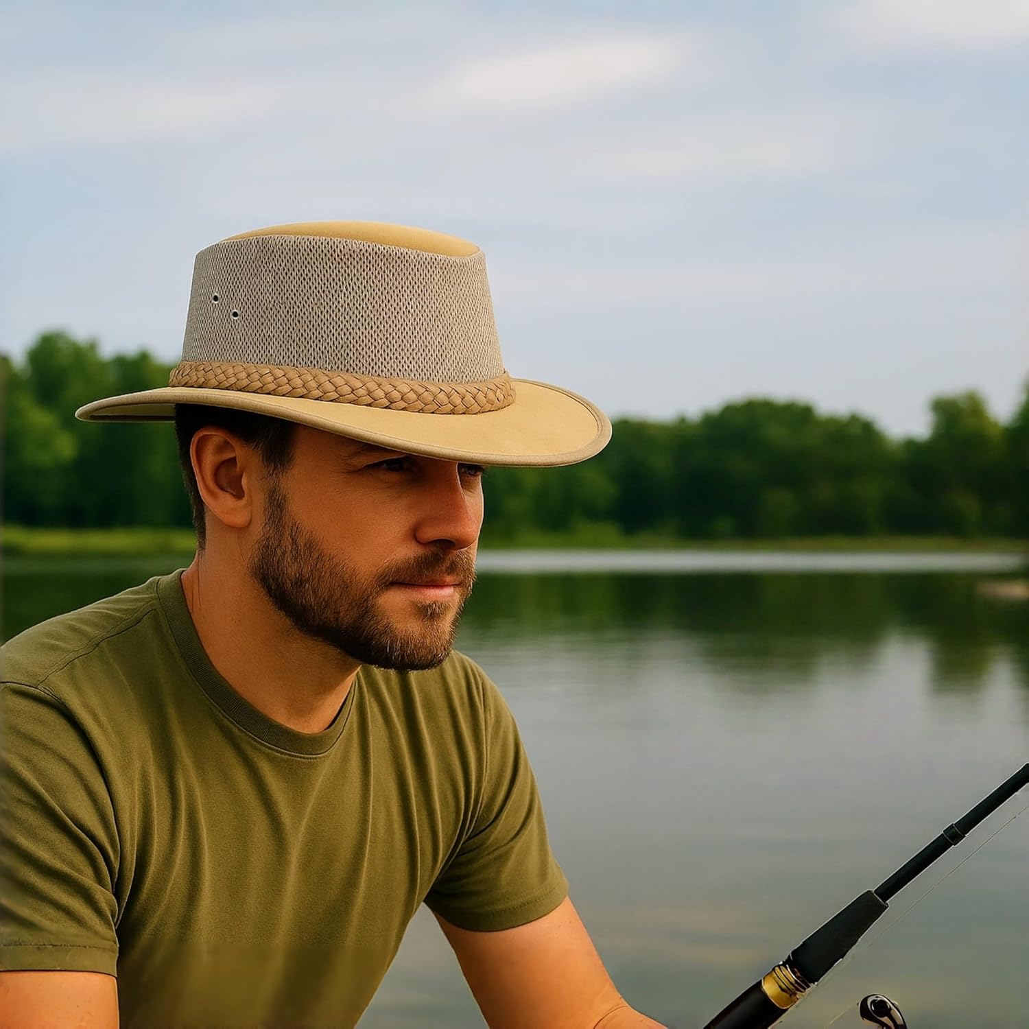 Mesh Safari Hat for Men Aussie Hats Golf Soaker Hats Summer Wide Brim Outback Hat Fishing Hat - Image 2