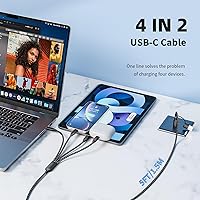 Vista 5 de Cable de carga múltiple USB C, cable de carga USB A/C a USB C, cable de carga dual tipo C, cable de carga múltiple 4 en 2 con 4 conectores tipo C