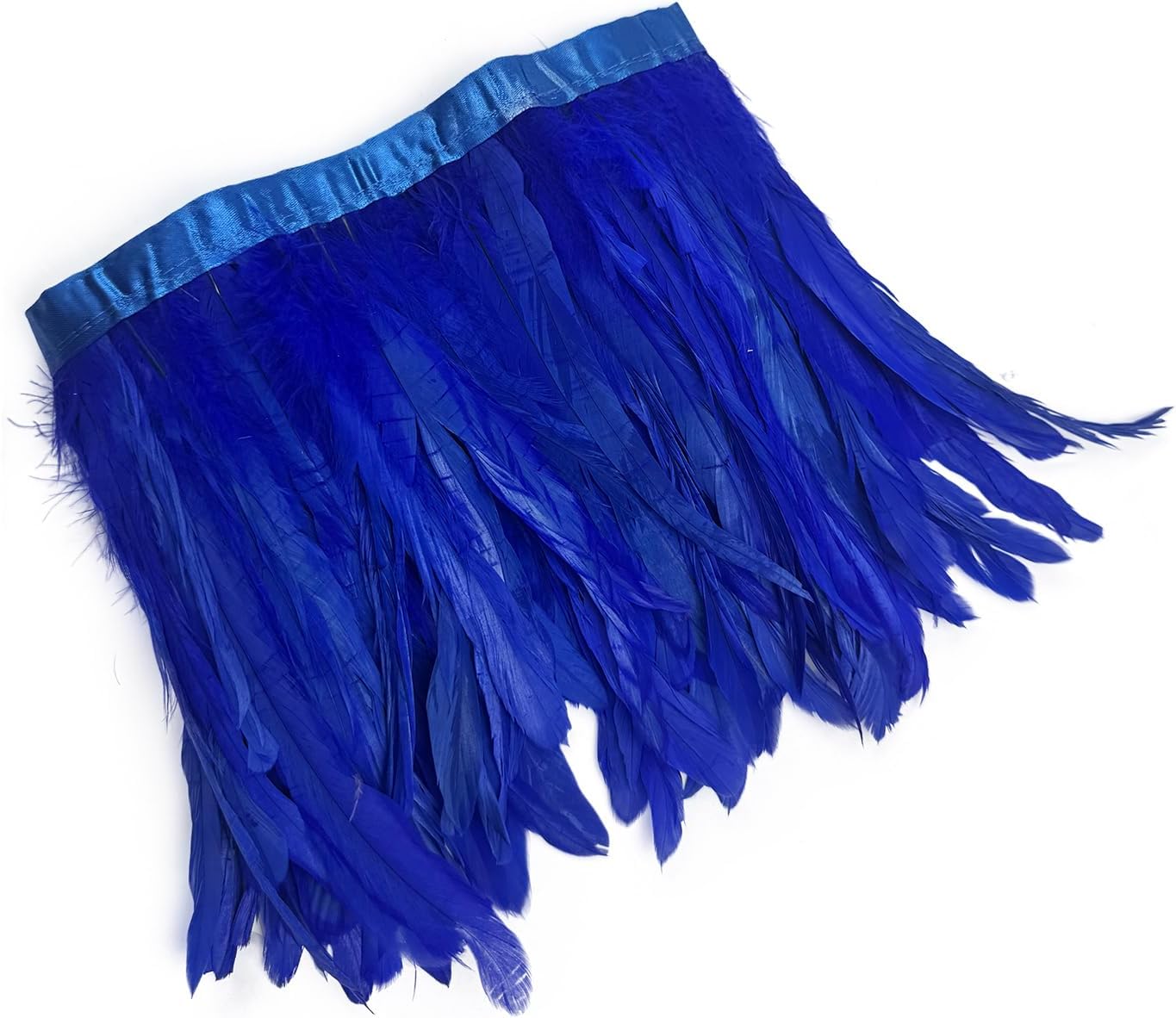 2 Yards 8-10" Rooster Hackle Feather Fringe Trim, Sewing Craft Feather for DIY Decorations-Royal Blue