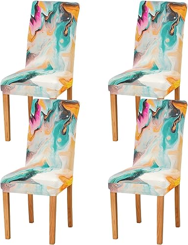 Paint Smear Multicolor Abstract Decorative Chair Seat Cover for Dining Room Soft Parson Chair Covers forro para sillas de comedor 4 sillas Set of 4