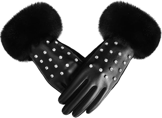 TOBEHIGHER Winter Gloves - Leather Gloves for Women, Cashmere Lined Touchscreen Winter Gloves for Women