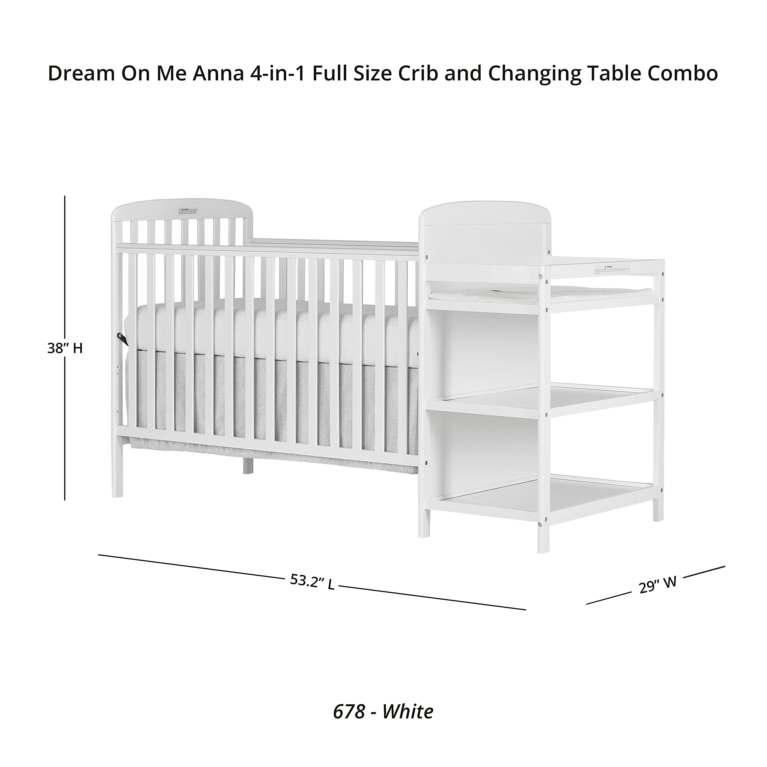 Dream On Me Anna 3in1 Full Size Crib and Changing Table Combo in
