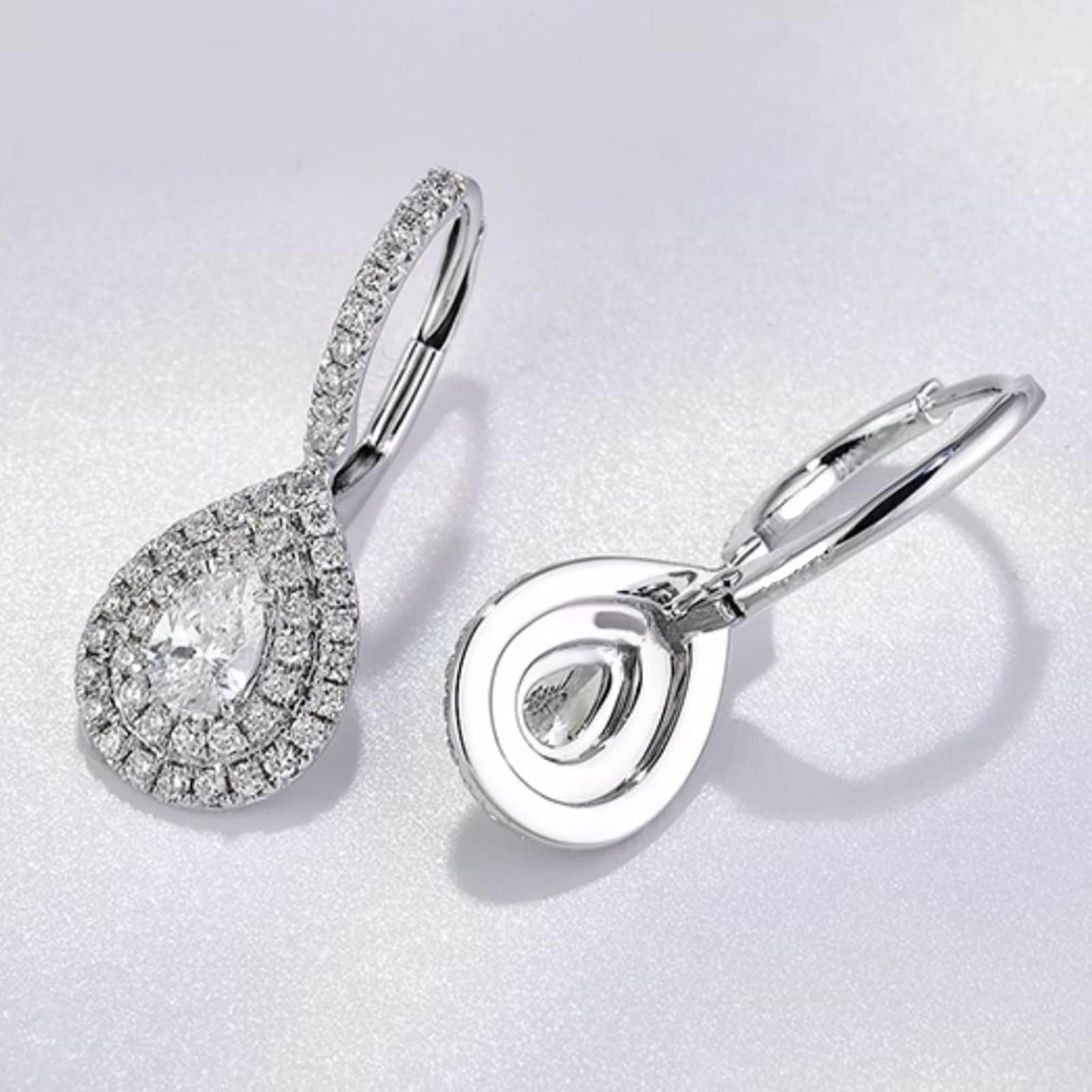 Epinki Prawdziwa biżuteria Creole Hoop 9K/14K/18K białe złoto, łzy damskie kolczyki z laboratorium diamentowe szlif kropli, kolczyki złote Au750/ 585/375,, 14-karatowe białe złoto (585), Laboratorium