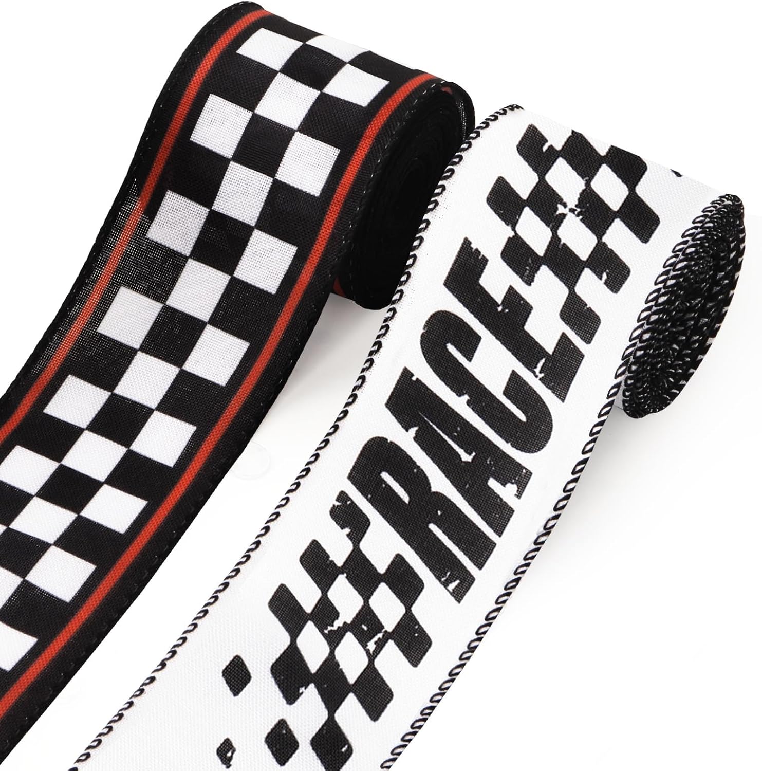 2 Rolls 2.5 Inch X 10 Yards Racing Car Theme Printed Ribbon for Crafts Wrapping Black and White Checkered Ribbon for Wreath Bows Sport Team Birthday Party Home Decoration