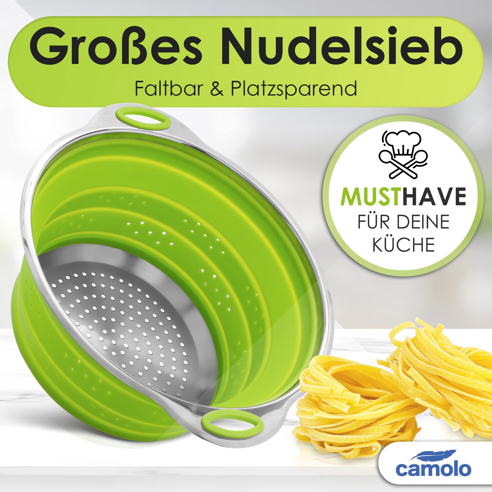 INeibo Scolapasta Pieghevole Silicone E Acciaio Inox - Adatto Anche Per La Cottura A Vapore