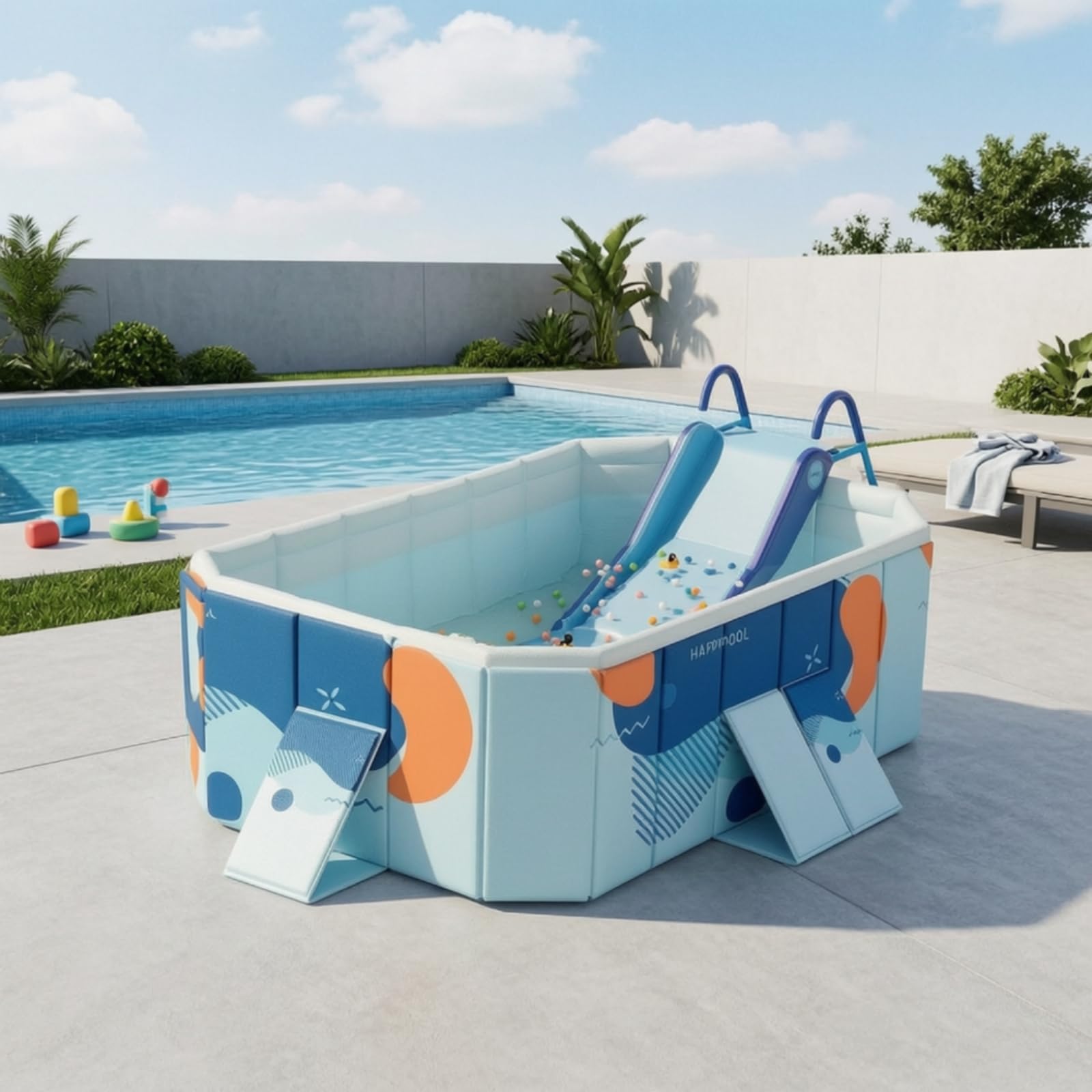 Gralara Piscina con Scivolo Non Gonfiabile Piscina Pieghevole da Esterno Vasca per Giardino