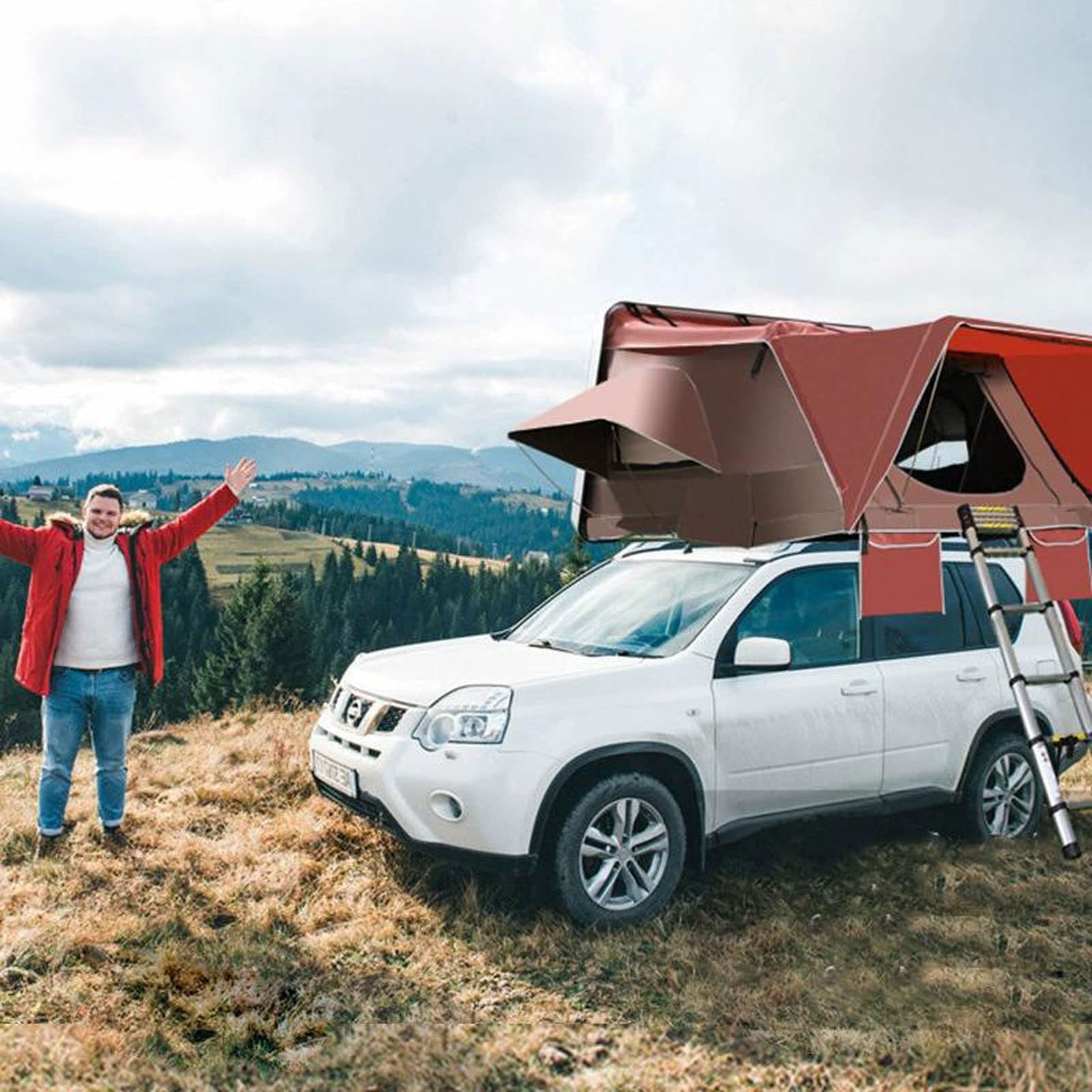 Tienda de campaña para el Techo del Coche para Camping Todo Terreno, Tienda de campaña para el Techo del Coche, Tienda de campaña Plegable con Apertura Lateral, Tienda de campaña para 3-4 Personas c