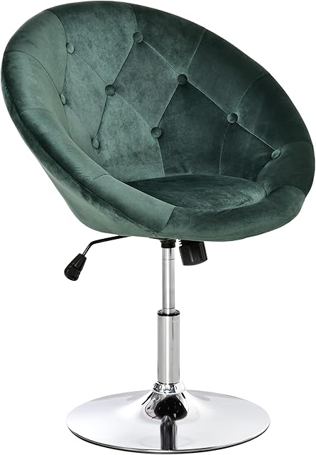 HOMCOM Modern Dining Height Bar Stool Velvet-Touch Tufted Fabric Adjustable Height Armless Tub Chair with Swivel Seat, Green