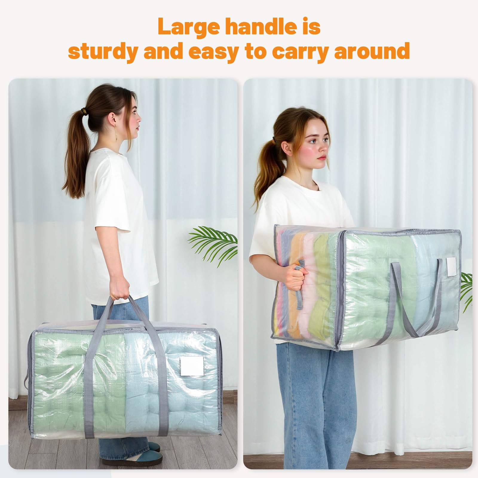 Dntorx 8er-Pack 105L Transparente Umzugstaschen Kleidungsaufbewahrungstaschen Strapazierfähige Umzugstaschen Packtaschen mit Reißverschlüssen für Umzug Kleidung Bettwäsche Daunendecke Spielzeug