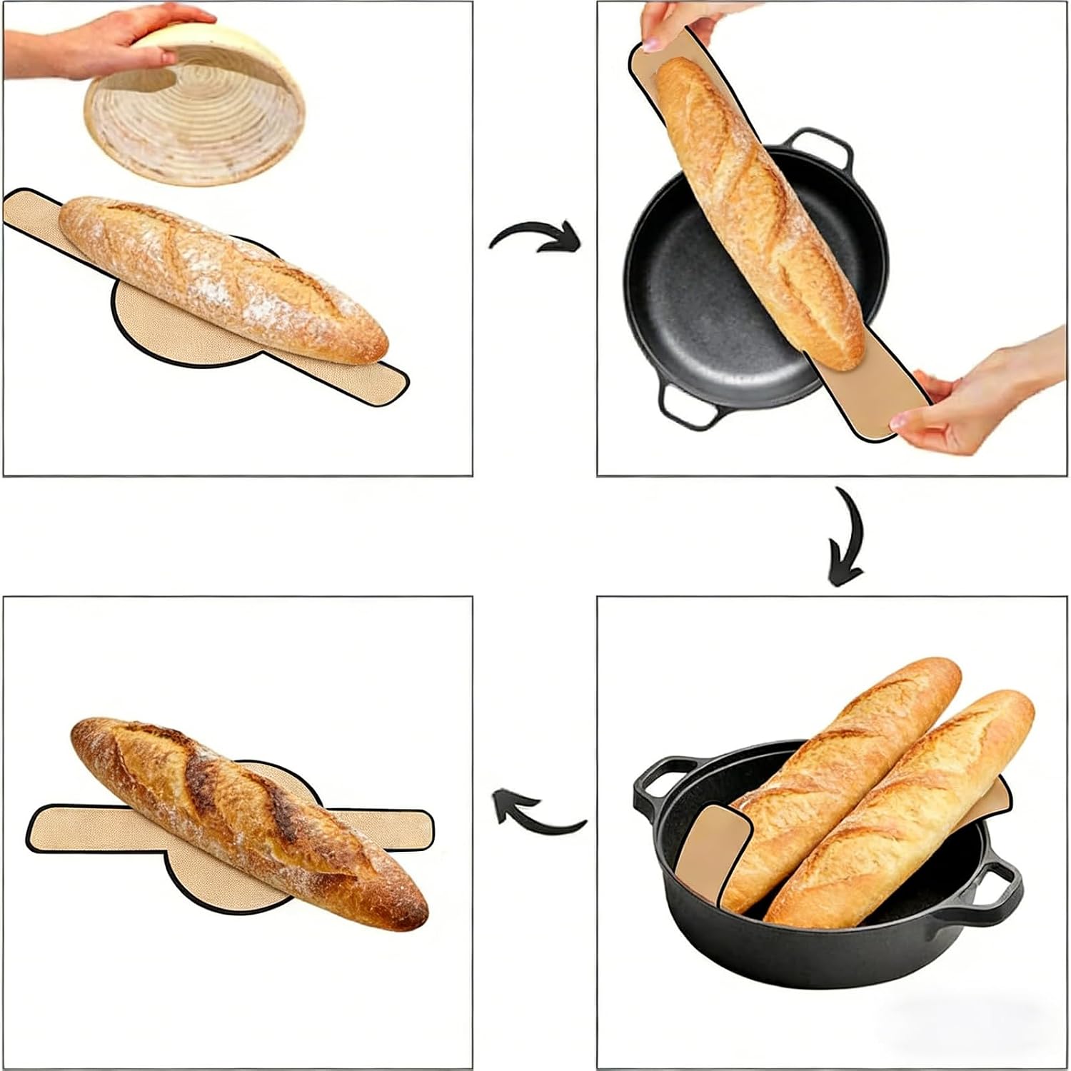 Silicone Dutch Oven Bread Sling - 2-Piece Reusable Non-Stick Baking Mats with Long Handles for Easy Sourdough Transfer, Simple to Clean