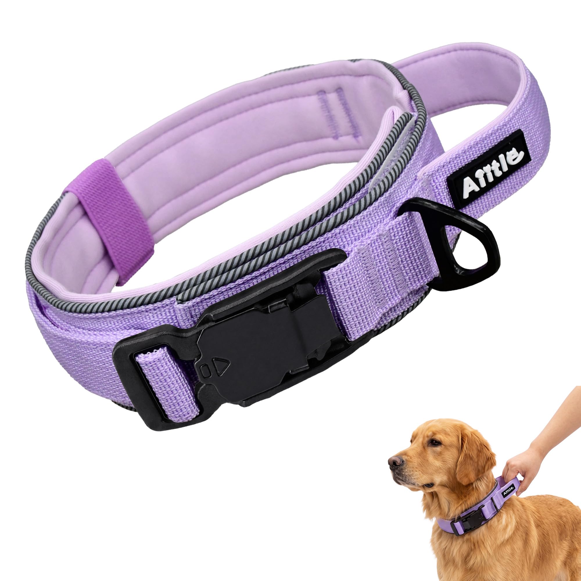 AIITLE Tactical Dog Collar with Magnetic Buckle for Large Dogs, Purple L