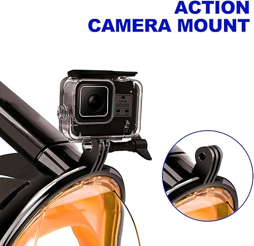 Miniatura 4 de GJNGKSIM Máscara de esnórquel de cara completa, máscara de esnórquel con soporte de cámara desmontable, máscara de buceo panorámica antivaho 180