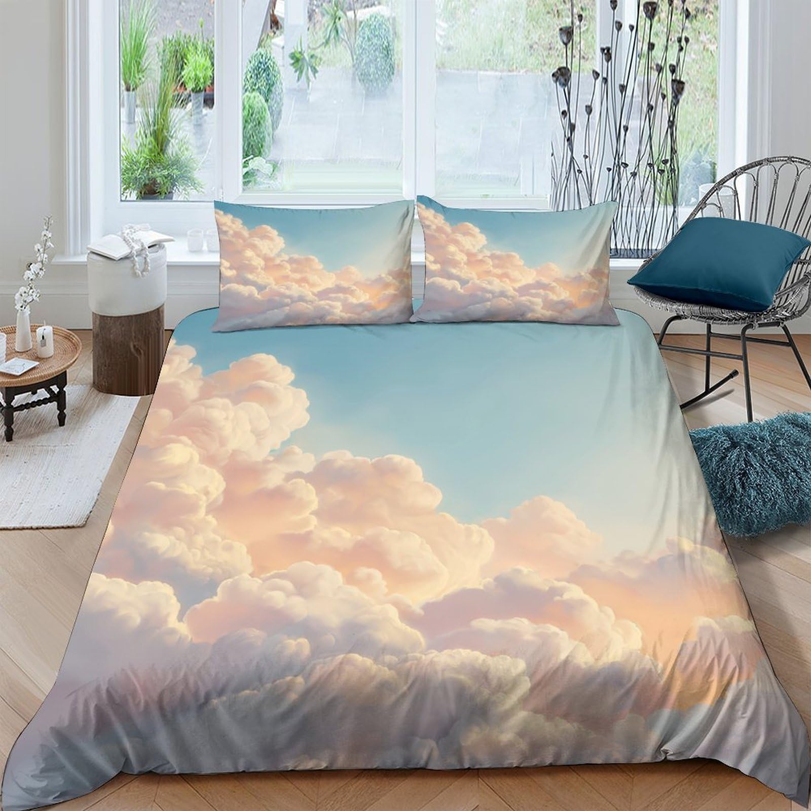 Ctjqhvkz Style-6 3D Printed Sunset Cloud Fitted Sheet Microfiber Soft Sky Blue Bed Cover For Bedroom Guest Room Mattress Decor Single（135X200cm）
