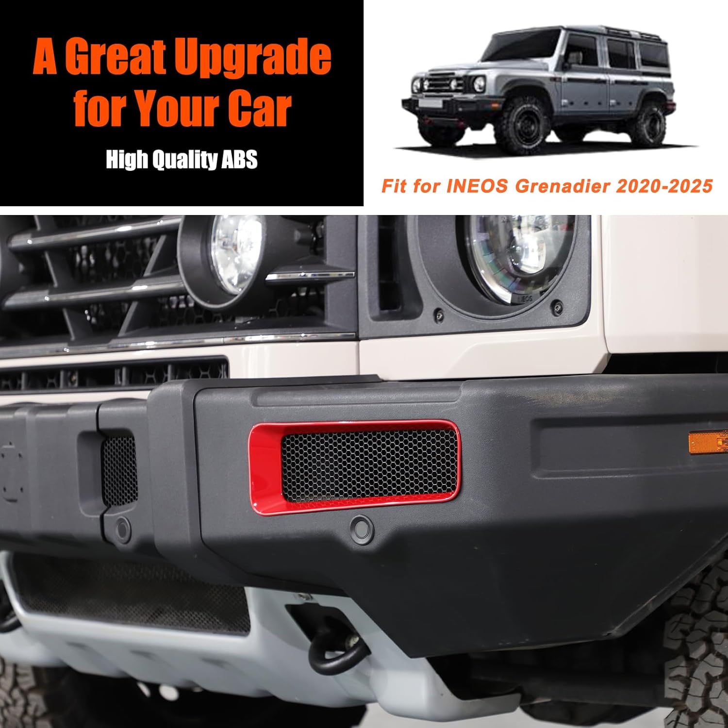 Compatible with INEOS Grenadier 2022-2025 Accessories Front Grill Mesh Inserts, Front Bumper Side Panel Protection Grille Trim (Red)