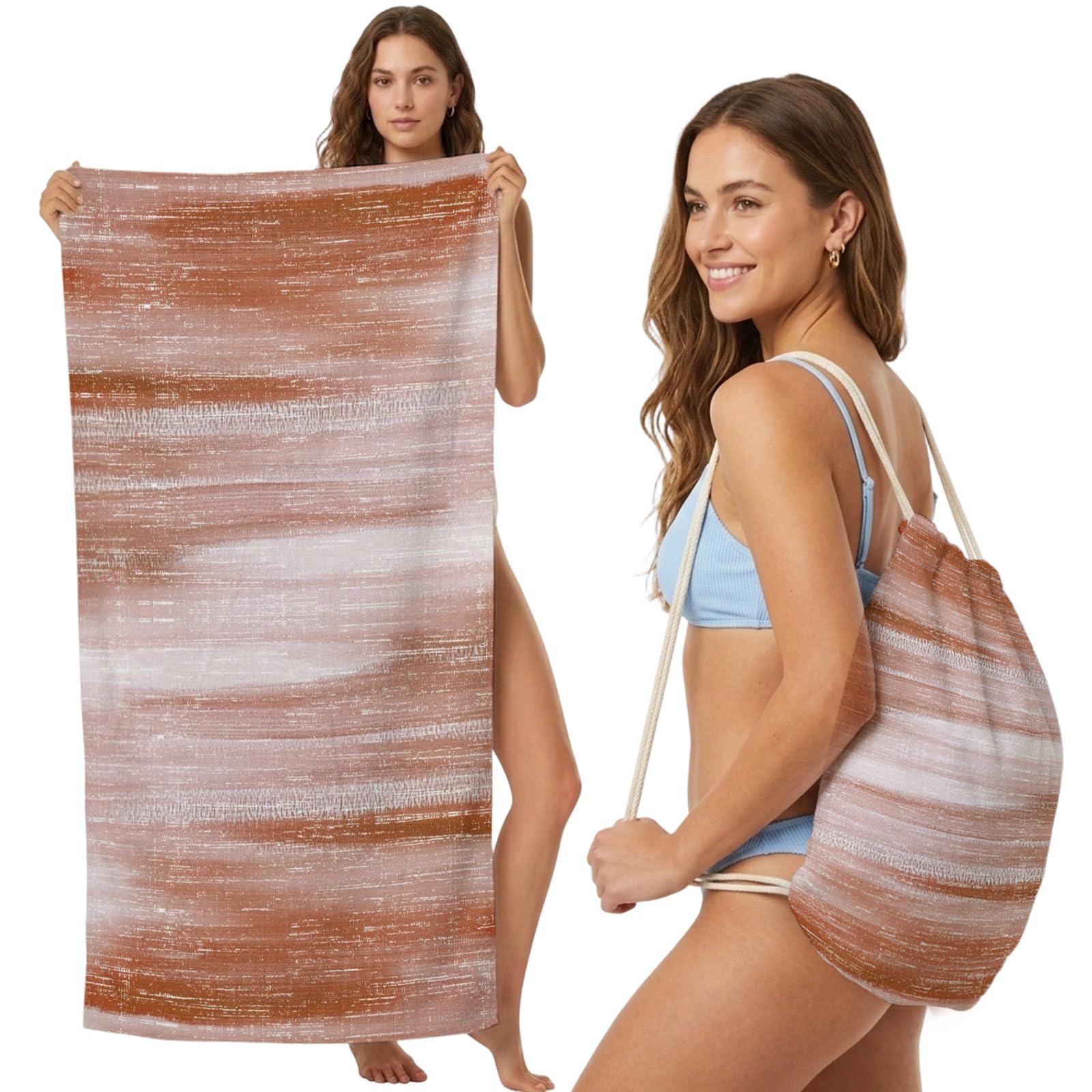 Beach Towel Bag 2 in 1 Red Brushes Graffiti Bath Pool Towels Backpack Misty Foggy Painting Absorbent Beach Towel Soft Quick Dry Lightweight Packable Towels Drawstring Bag for Travel Sports Yoga