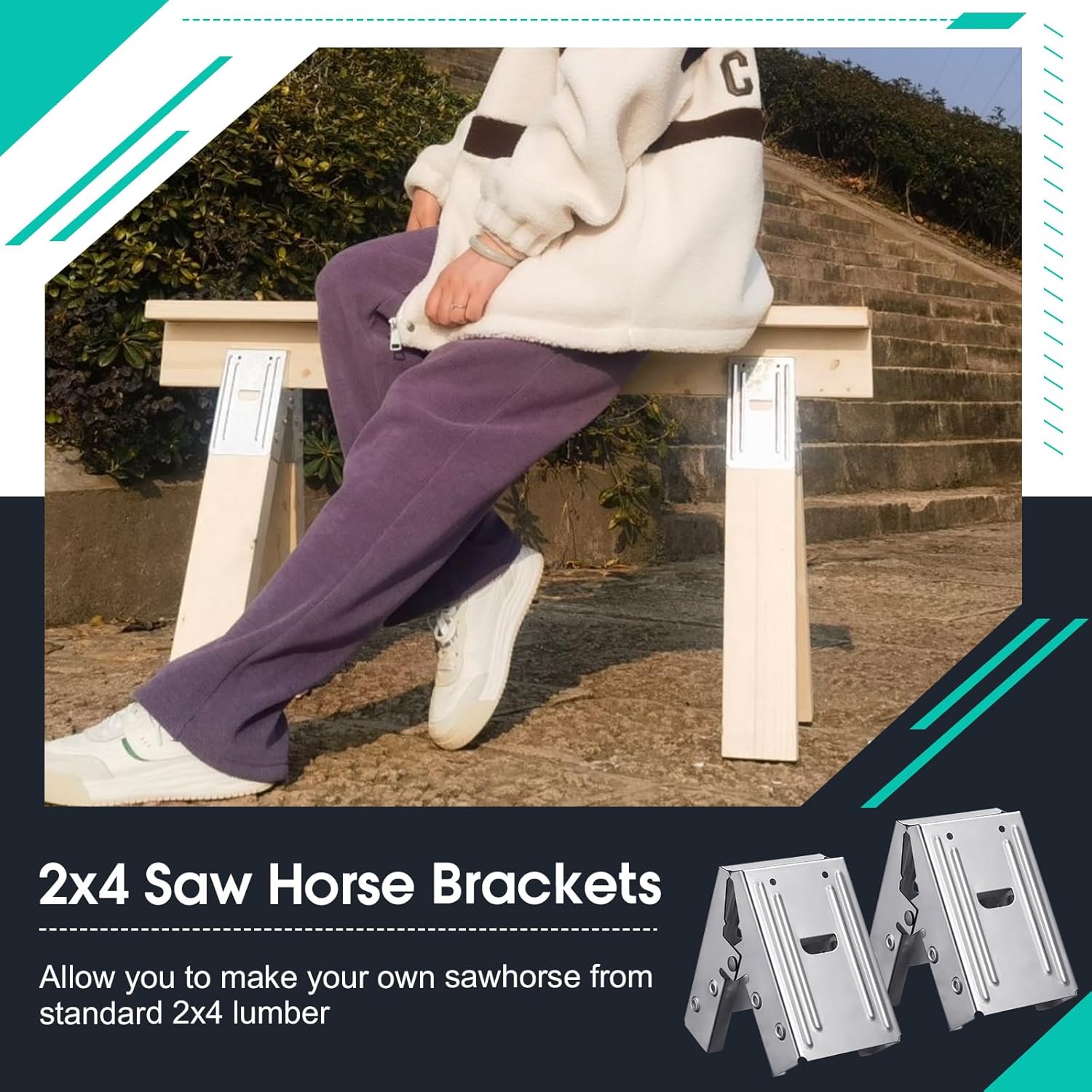 Gisafai 8 Pcs Steel Saw Horse Brackets Galvanized Metal Sawhorse Bracket with 220lb / 100kg Capacity (One Pair) Easy to Use Reliable for Compact Storage