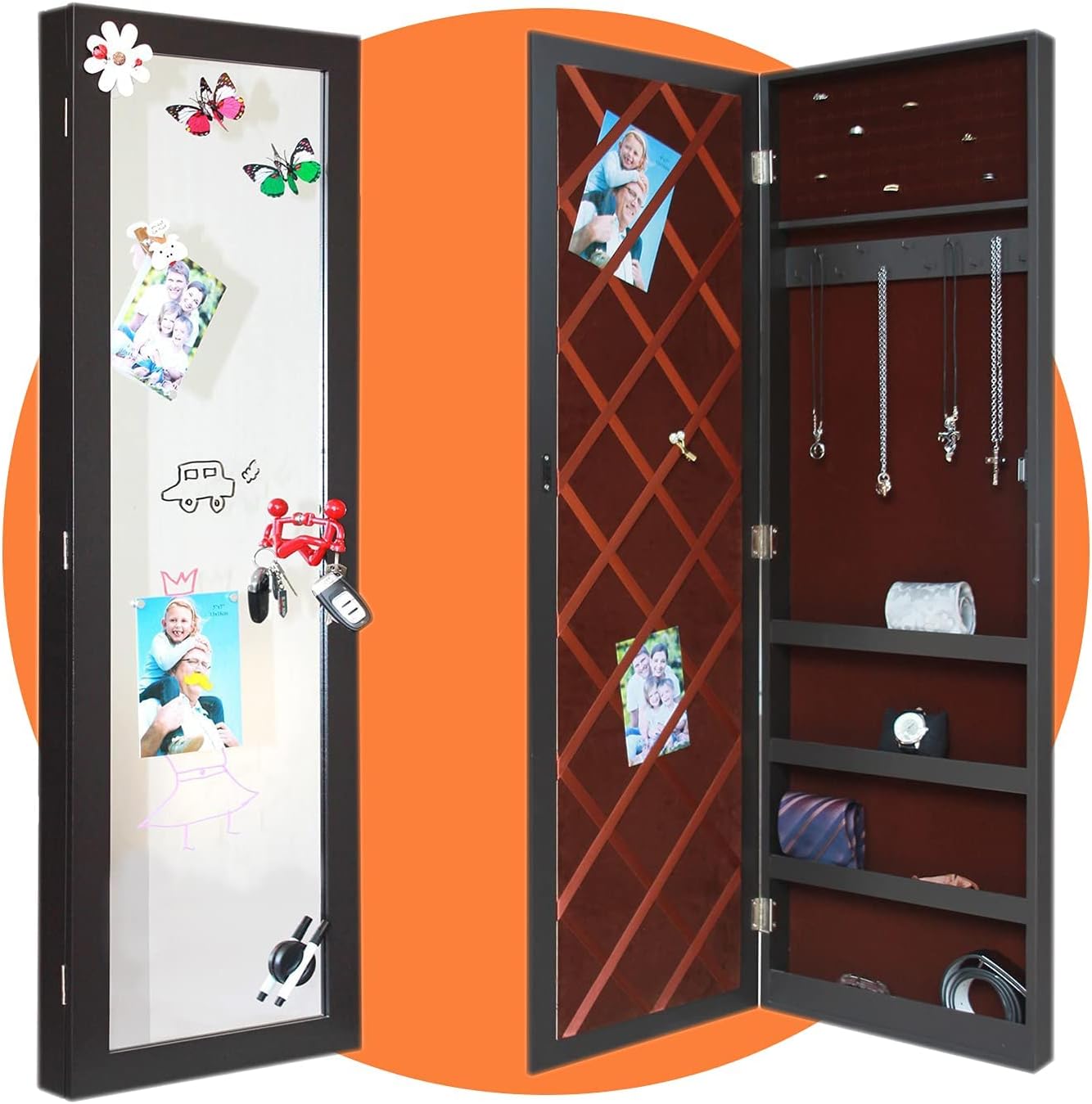 Jewelry Mirror Jewelry Cabinet Makeup Mirror Storage Cabinet Floor to Ceiling Full Length Mirror Storage Cabinet, 37X6.7X120cm