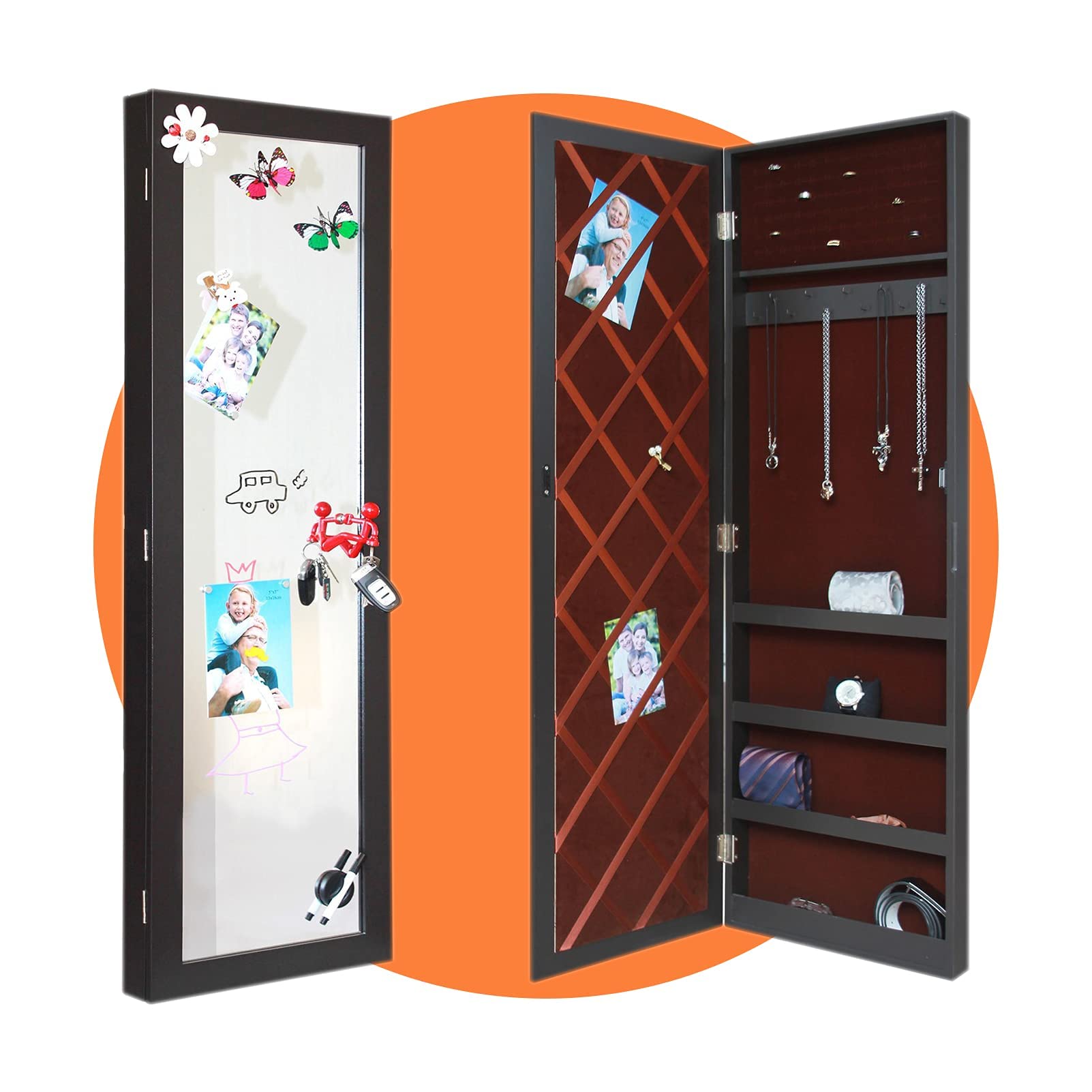 Jewelry Mirror Jewelry Cabinet Makeup Mirror Storage Cabinet Floor to Ceiling Full Length Mirror Storage Cabinet, 37X6.7X120cm