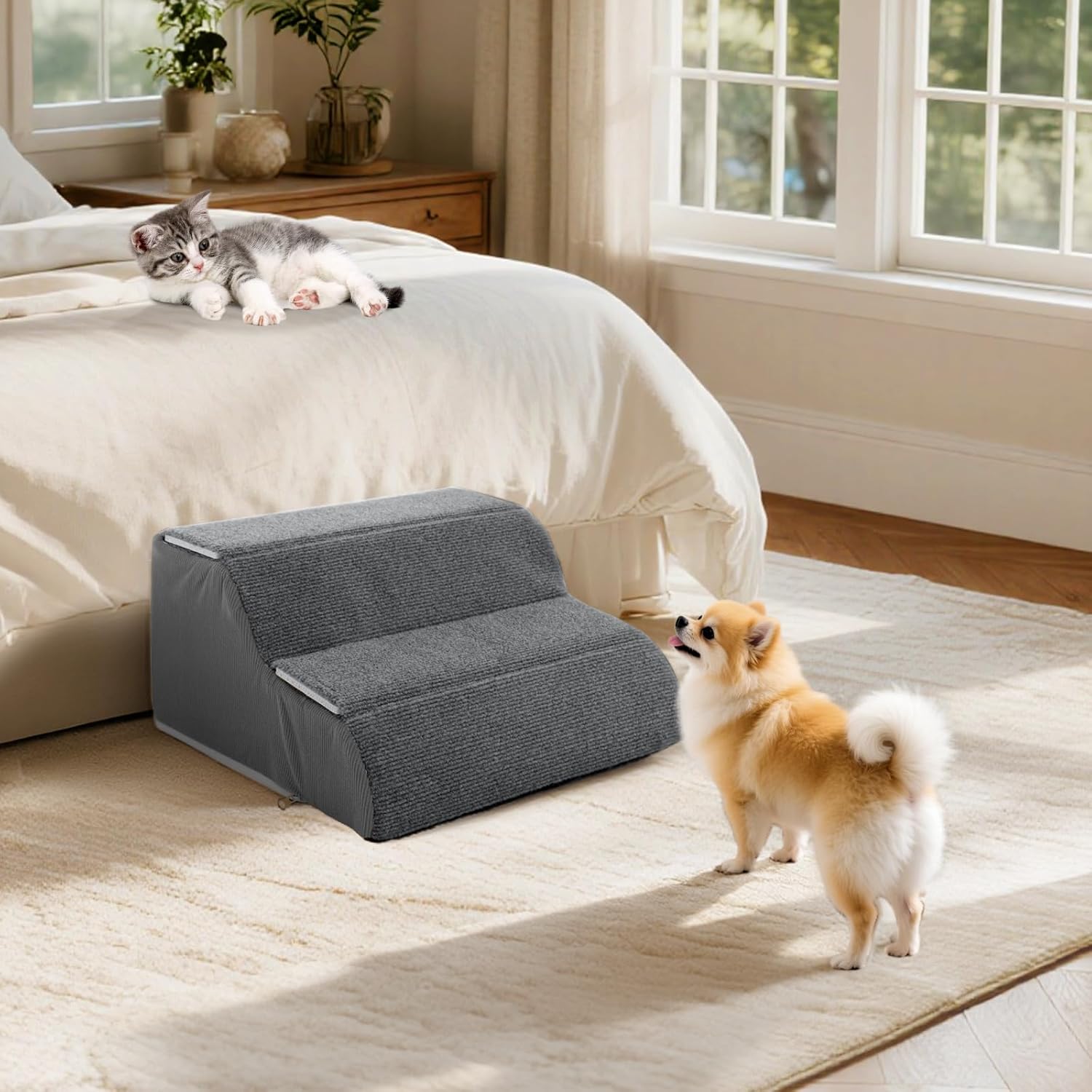 Docred 2-Step Dog Stairs for Small Dogs and Cats - Doggy Ramp, Non-Slip Sturdy Pet Steps for Beds, Couch, Sofa, Washable Dog Ramp with Removable Cover
