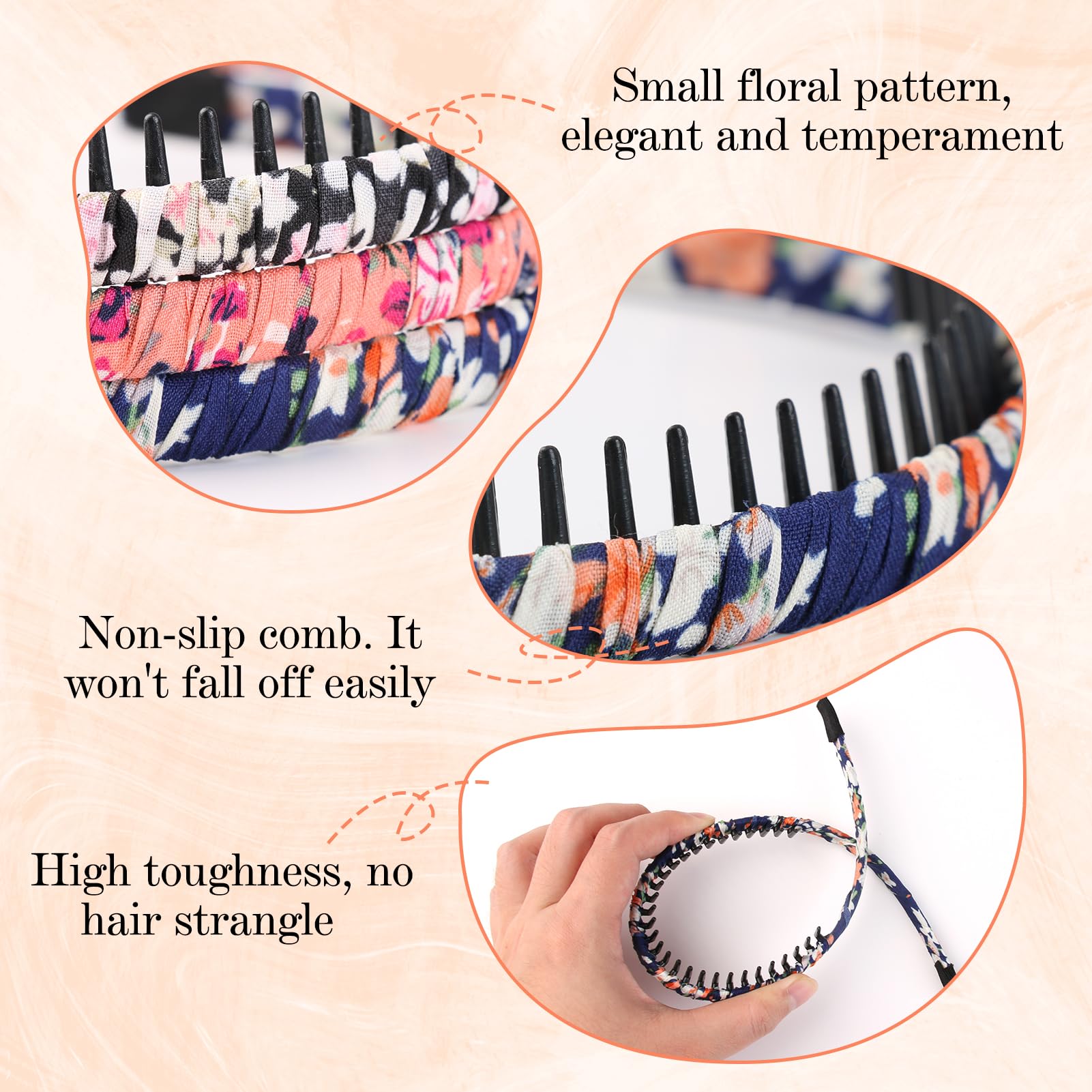 3 Pcs Sharks Tooth Hair Comb Hard Headbands, Plastic Teeth Non-slip Hoops - Image 4