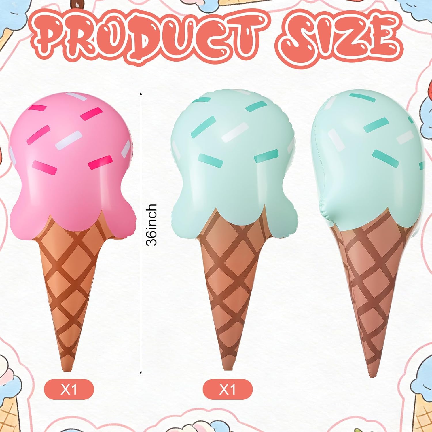 JellyArch 4 Pcs Ice Cream Party Decorations Inflatable 36 Inch Ice Cream Cone Inflatable Pool Floats Blow up Summer Outdoor Beach Sweet Birthday Party Decorations for Swimming Pool Beach