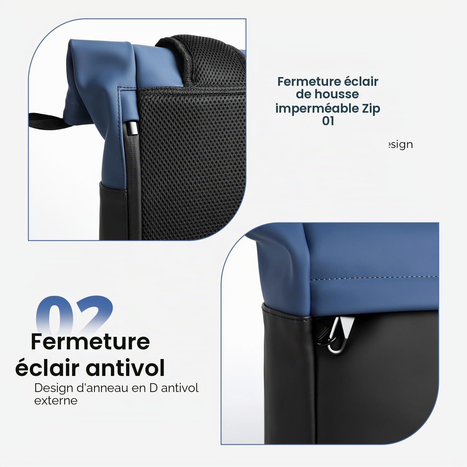 Sac a Dos Etanche, Sac à Dos Ordinateur Unisexe Extensible de 18 à 25 Litres avec Fermetures Éclair Antivol, Sac à Dos Travail pour Voyage, École, Loisirs - Bleu
