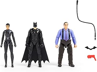 DC Comics Batman 3-Pack with Exclusive 4' Batman, Selina Kyle, The Penguin Action Figures, 3 Accessories