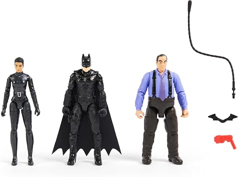 DC Comics Batman 3-Pack with Exclusive 4 Batman, Selina Kyle, The Penguin Action Figures, 3 Accessories