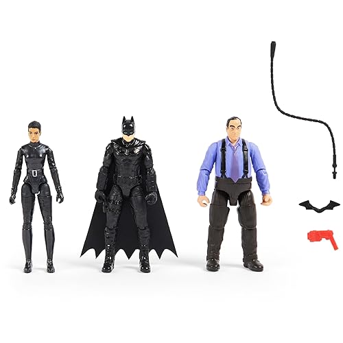 Paquete de 3 de DC Comics Batman con exclusivas figuras de acción de Batman de 4', Selina Kyle, y El Pingüino, 3 Accesorios