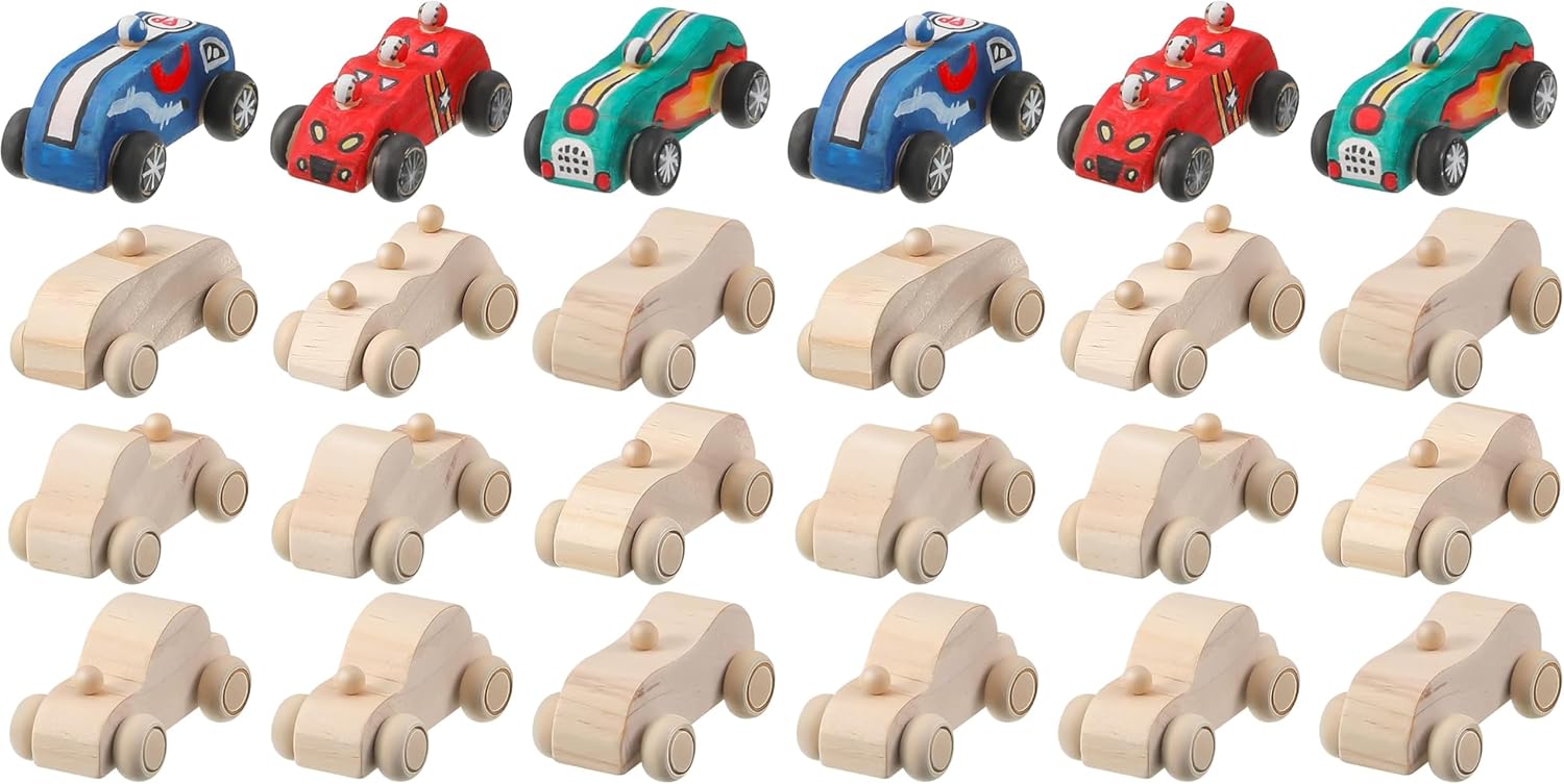 12 Pieces Wood DIY Car Toys, Unfinished Wooden Cars, Crafts for Students Home Activities, Easy Woodworking and Family Time Set (Pack of 2)