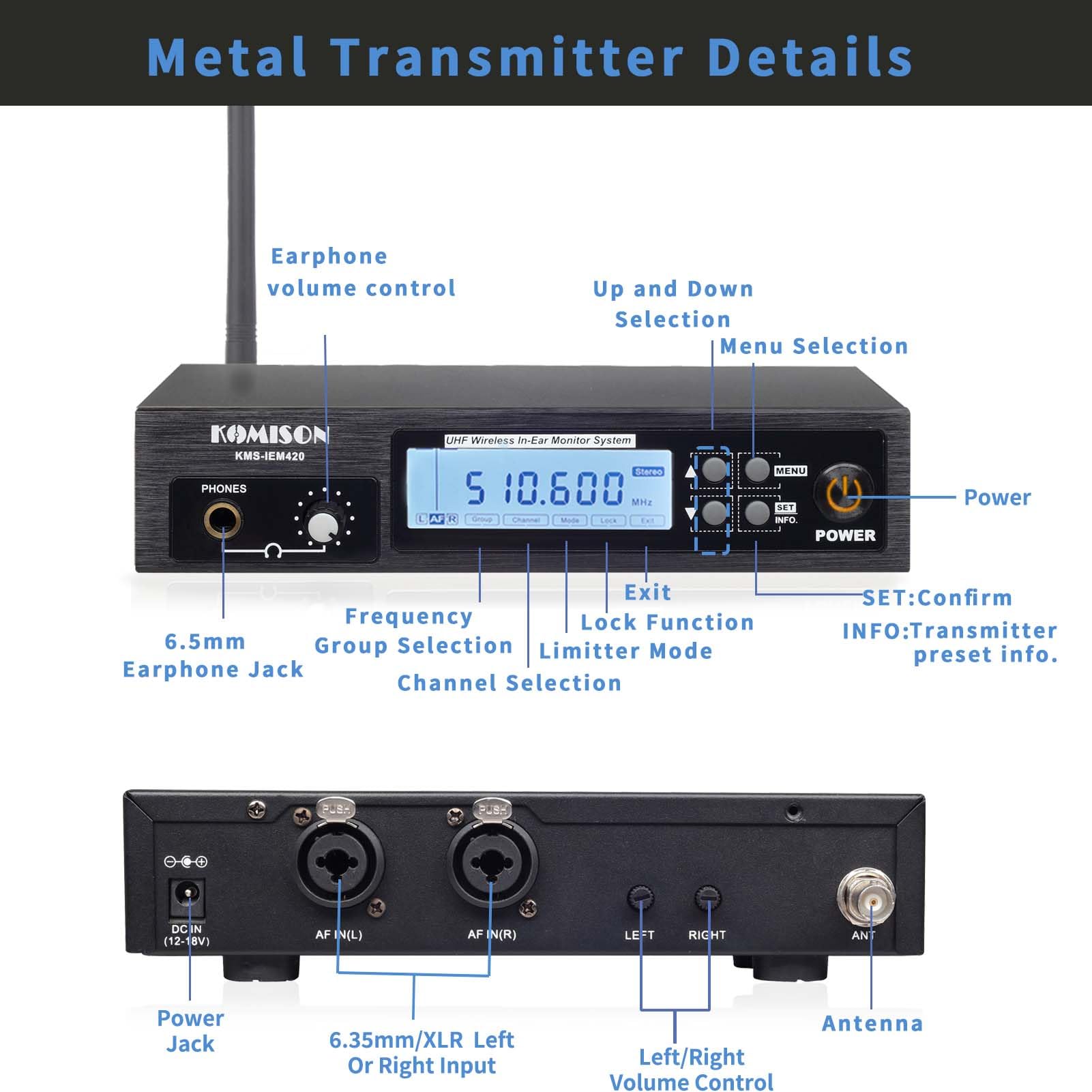 Mono Wireless IEM System 264Ft Transmitter Beltpack - Dettaglio