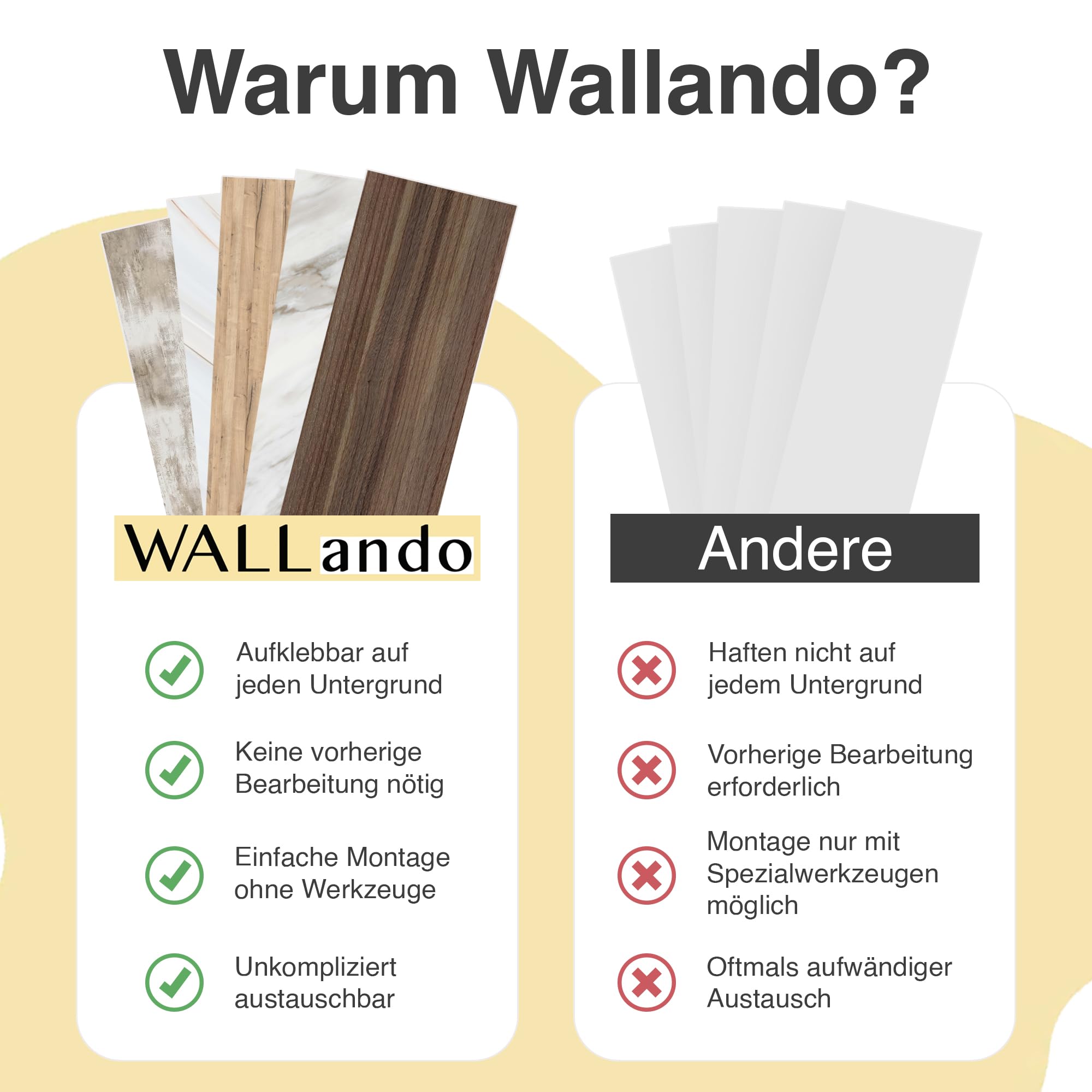 WALLando Premium Duschrückwand 250 x 100 cm Schwarzwaldeiche Hell | Einfach zu montierende Wandverkleidung für Dusche & Bad – Hochwertige PVC-Duschwand, einfarbig & seidenmatt – Hellgrau