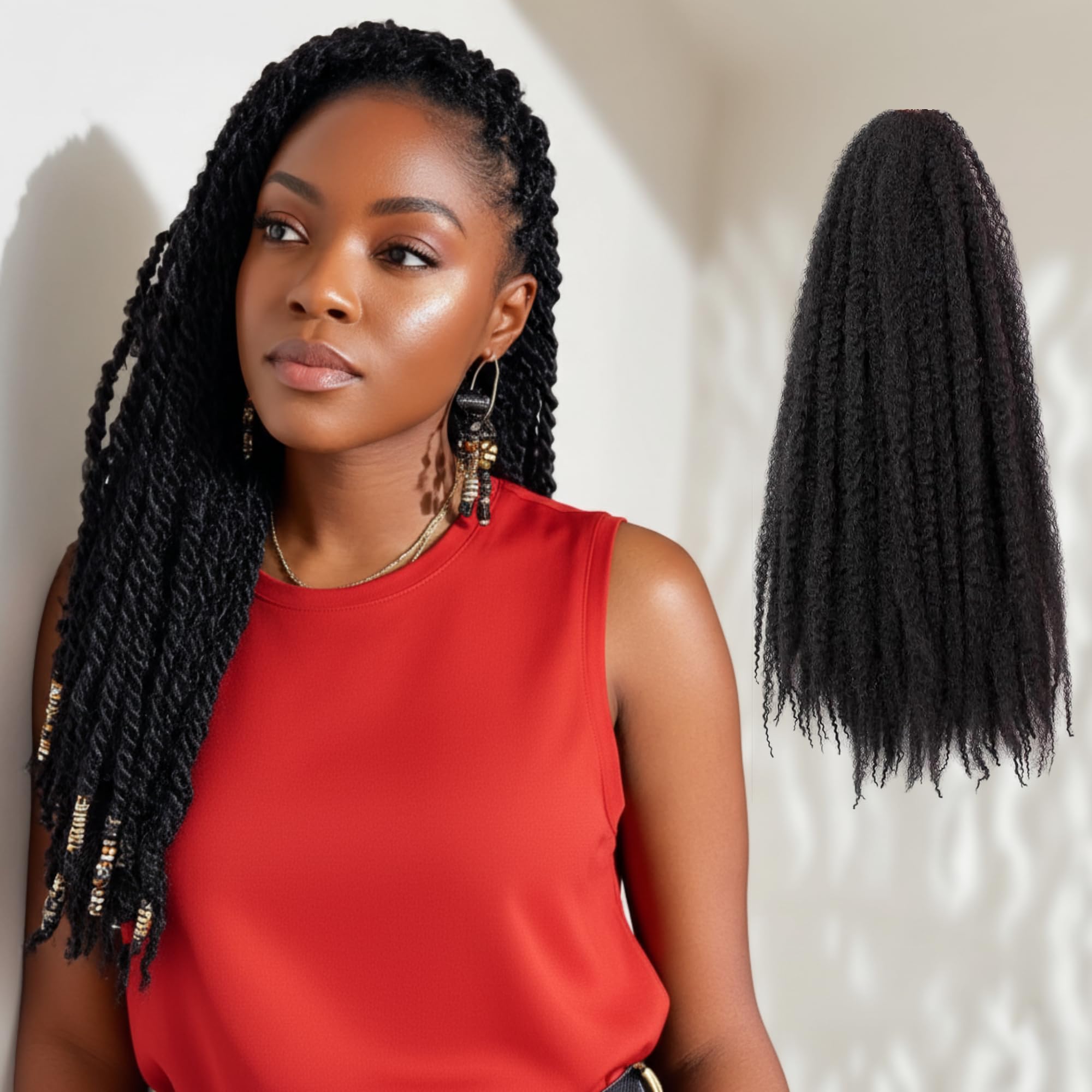 Marley Twist Braiding Hair – Cuban Twist Hair Extensions, Soft & Natural Marley Hair for Marley Twist StylesFor Faux Locs, Spring Twist Hair, Butterfly Locs(16inch,6pcs, 1B）