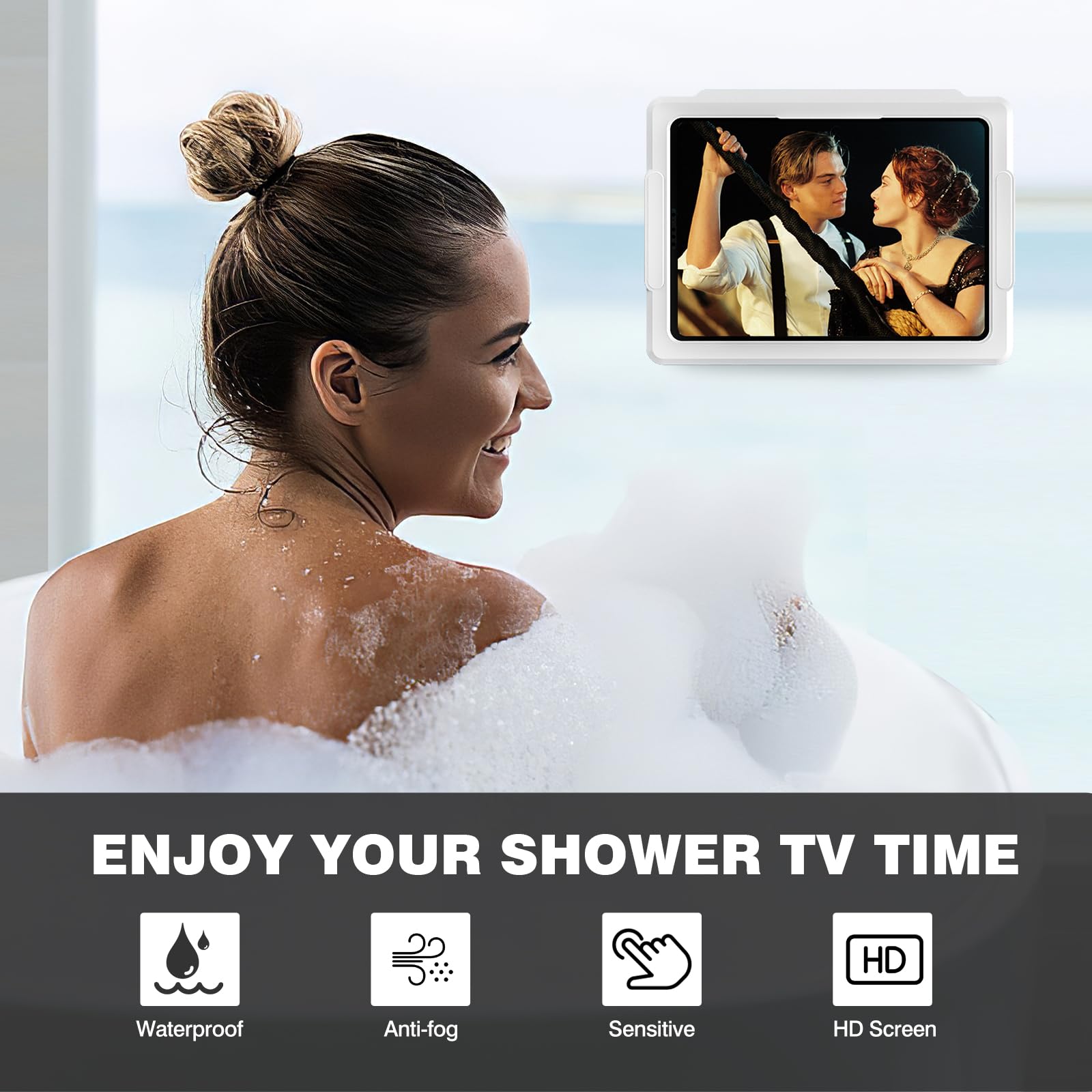 MoKo Soporte para Tablet de Ducha, Caja Elástica Impermeable para iPad y Todos los Dispositivos de hasta 11", Soporte de Pared para Tablet con Rotación 360º, Pantalla Táctil Antivaho para Baño Cocina
