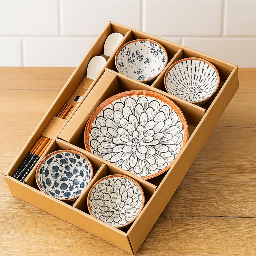Japanese Ramen Bowl Set - 14 Piece Dinnerware -3