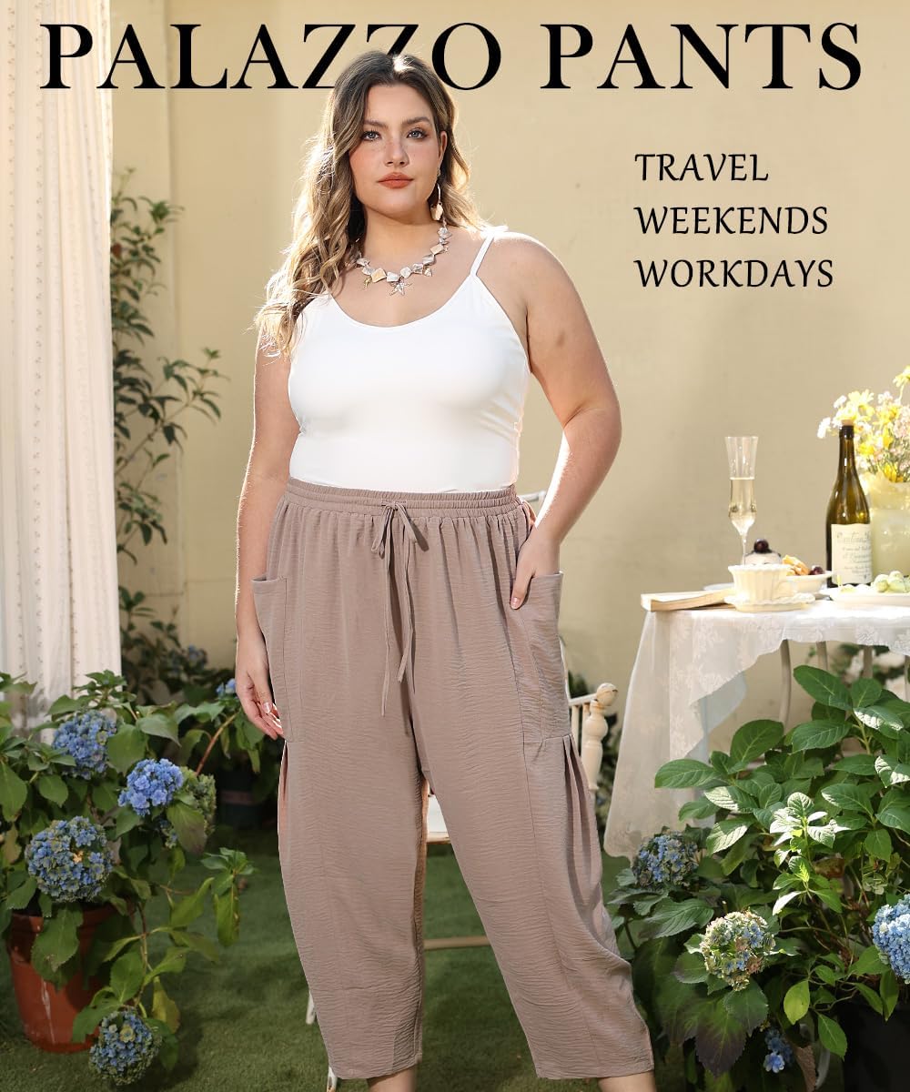 TIYOMI Plus Size Pants for Women Summer Palazzo Harem Pants Drawstring Lightweight Pant with Pockets Loose Casual XL-5XL - Image 2