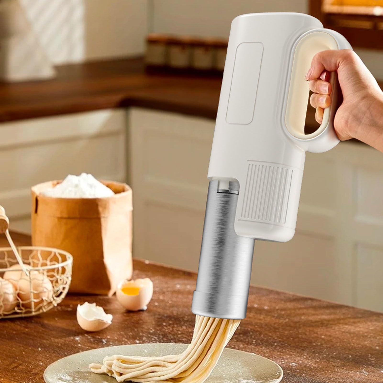 Cordless Electric Pasta Maker Machine, Portable Noodle Maker with 5 Shaping Discs, Rechargeable Pasta Machine, Homemade Spaghetti Making Machine for Home Use
