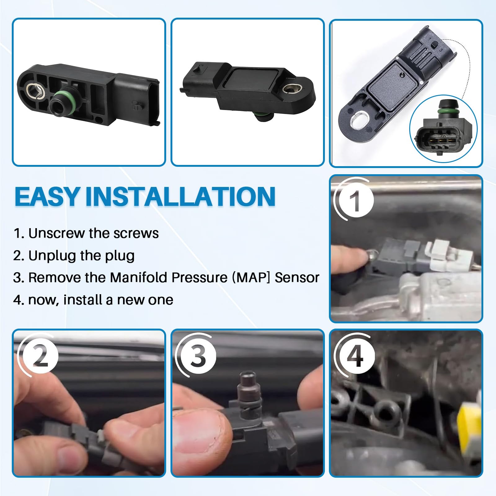 Sensore pressione aria collettore MAP compatibile con Alfa Romeo Dacia Fiat Nissan NV200 Qashqai 0281002996 0281002997 0281002566 0281002931