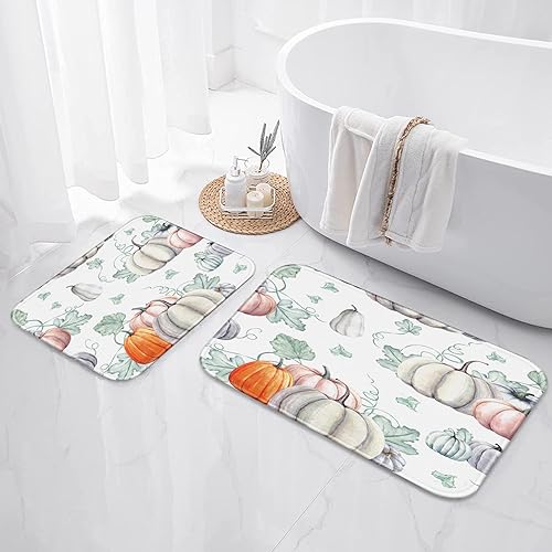 Miniatura 2 de Britimes Juego de 2 tapetes de baño aterradores de Halloween, diseño de luna naranja castillo, cubierta lavable, tapete para decoración de baño, 16