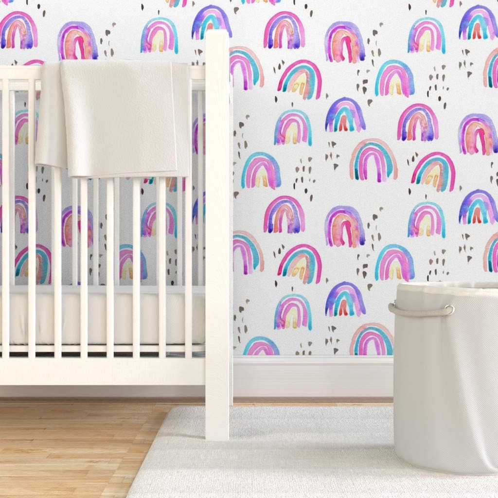 Removable Wallpaper 6ft x 2ft - Rainbows Watercolor Doodle Paint Rainbow Colorful Hawaii Custom Pre-Pasted Wallpaper by Spoonflower