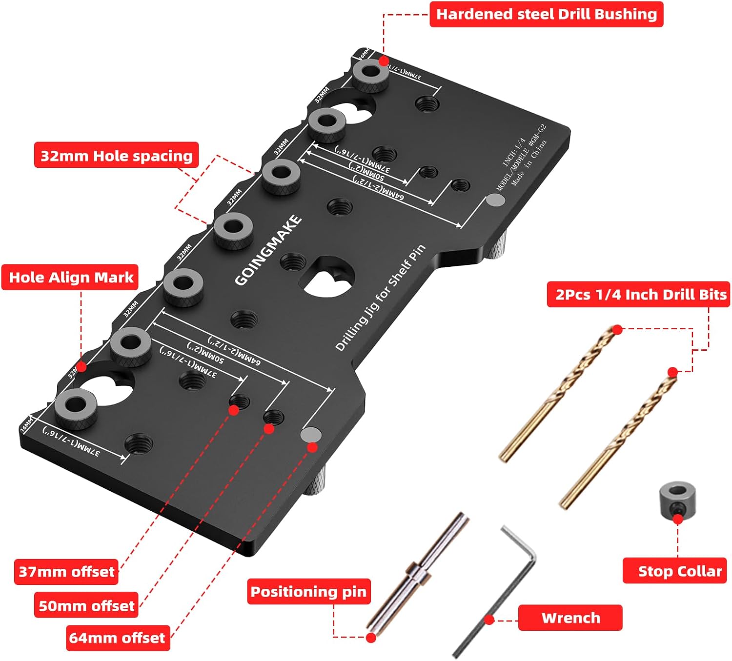 Shelf Pin Jig 1/4 Inch Aluminum Alloy Shelf Pin Drilling Jig Drill Guide for Straight Holes Shelf Pin Drilling Jig Cabinet Hardware Jig Shelf Pin Drilling Template Woodworking Tools - Image 2
