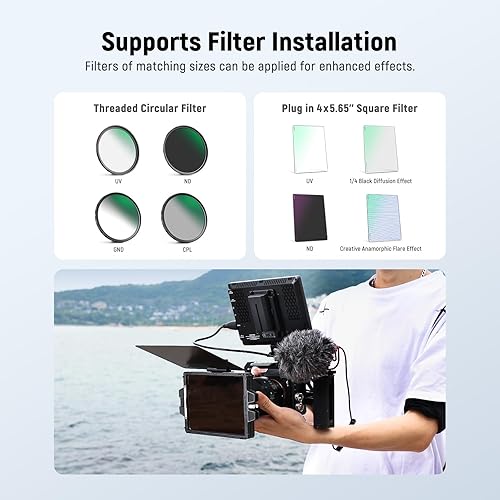 Vista 6 de Neewer Mini Matte Box with Two 4"x5.65" Filter Trays, 4 Circular Lens Adapters, Carbon Fiber Top Flag, Compatible with SmallRig Accessory Compatible
