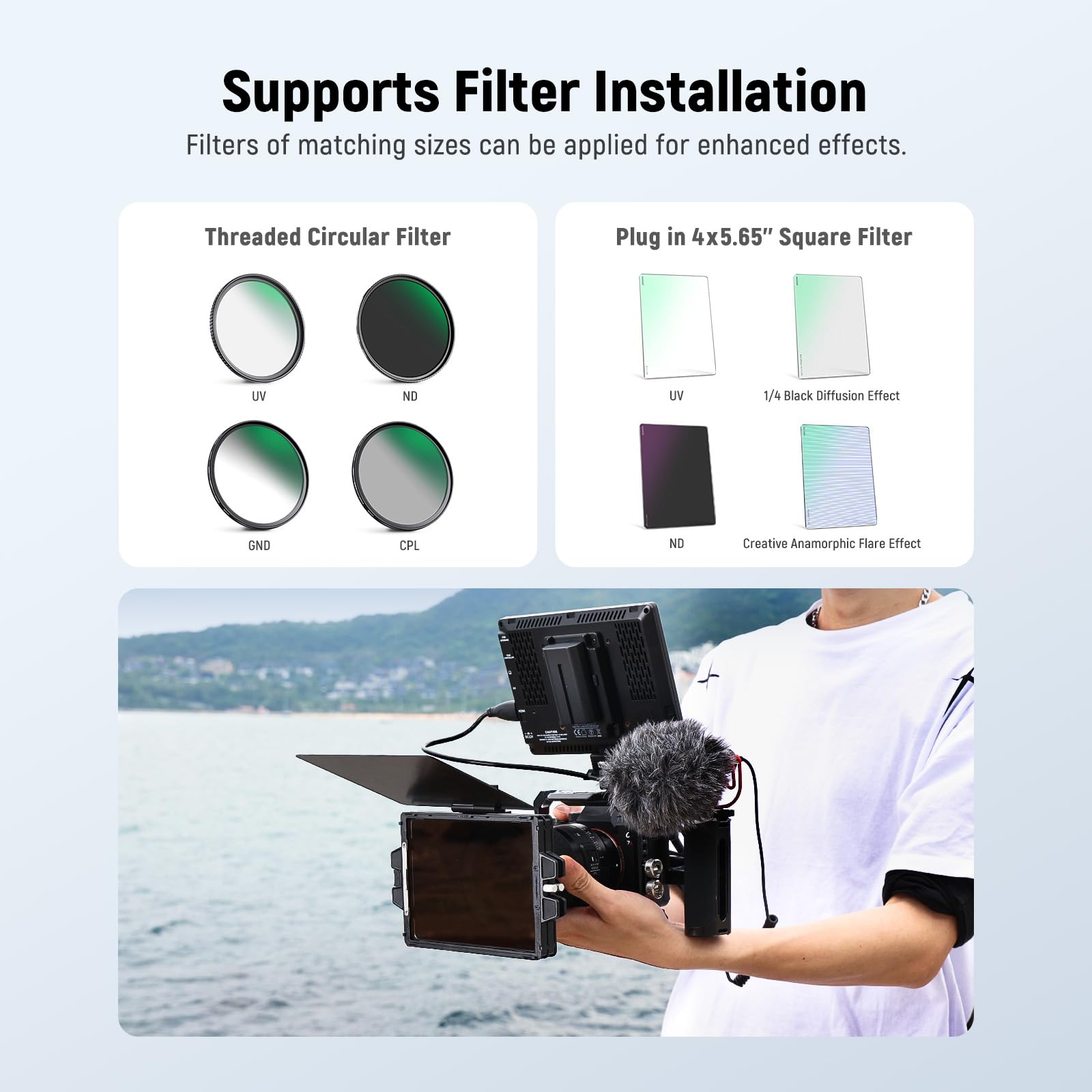 NEEWER Mini Matte Box avec 2 Plateaux de Filtre 4" x5,65, 4 Adaptateurs d'objectif Circulaires, Drapeau en Carbone Compatible avec Accessoire SmallRig et NEEWER Filtre Cinéma K&F NISI TIFFEN, PG002