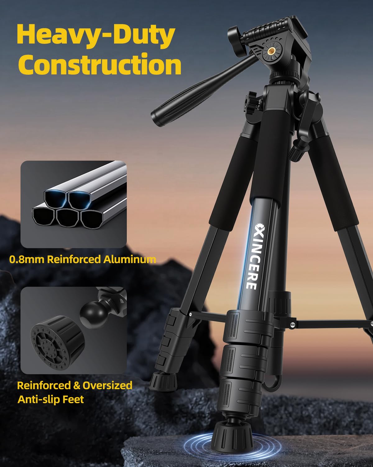 Treppiede in Alluminio 150 cm per Livellatori Laser | 0.8 mm Spessore & Gambe Esagonali | Testa Panoramica 360° | Doppia Filettatura 1/4" & 5/8" | per Laser Linea, a Punto e Professionali