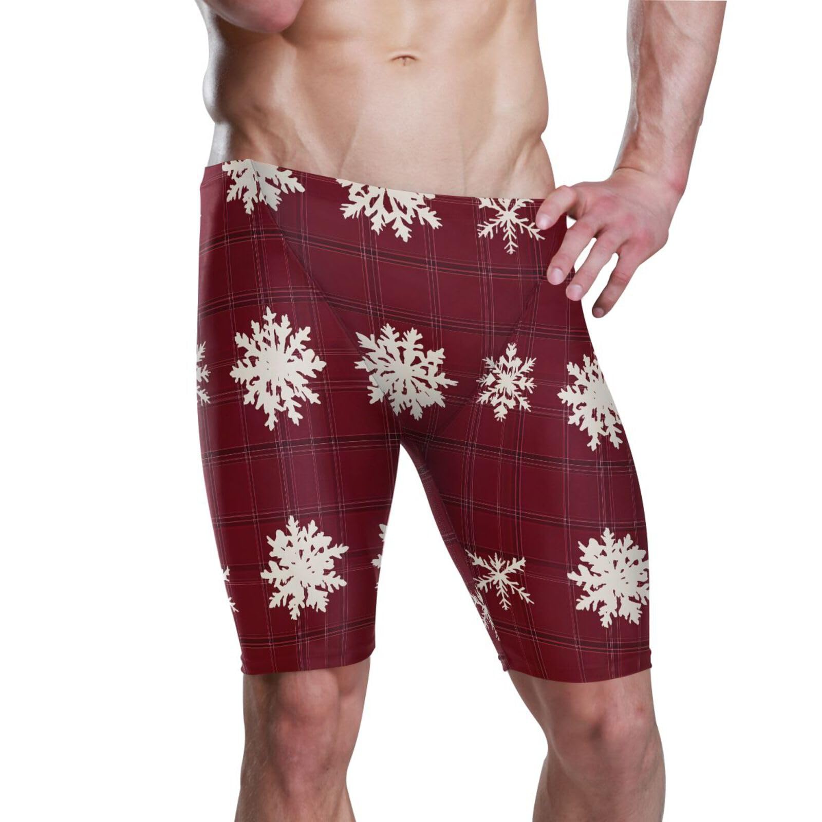 Swimsuit for Men Christmas Snowflake Red Black Buffalo Plaid Men's Swimsuit Jammer XXL 202b8163