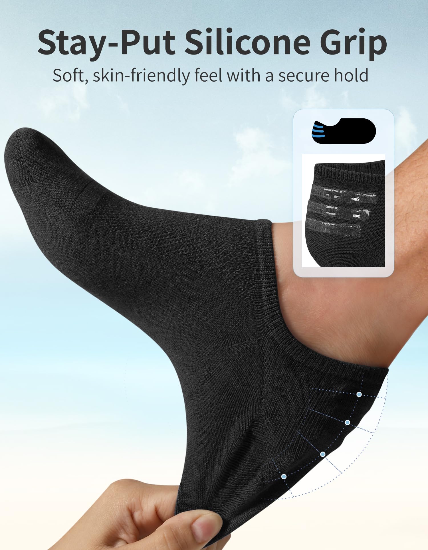 CLOSEMATE 6 Pares Calcetines Invisibles Hombre Bajos de Algodon Transpirables Cortos Verano Antideslizantes Silicona Hombres y Mujeres
